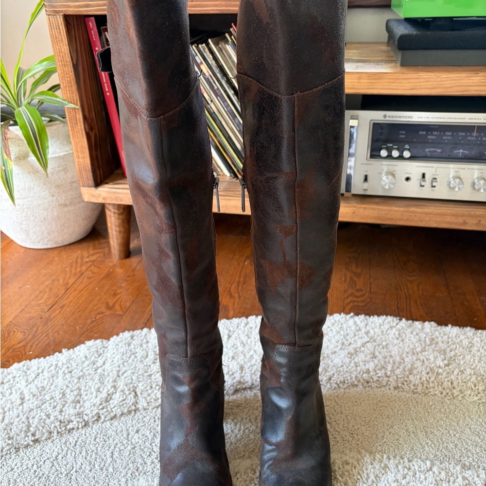 Donald Pliner Brown Leather Suede Over-the-Knee Boots 7.5